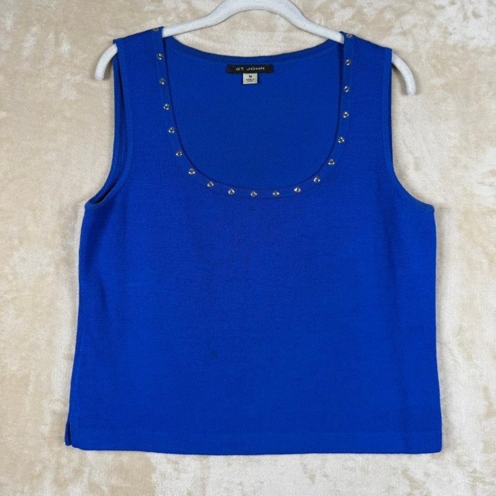 St. John Collection Royal Blue Grommet Scoop Neck Knit Shell Tank Top Size M